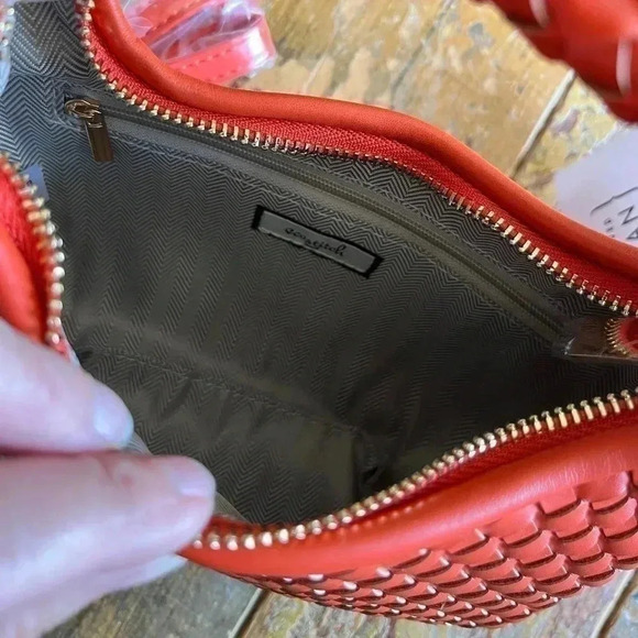 Mini Half moon orange wove bag/crossbody, vegan leather, NWT - Picture 3 of 5